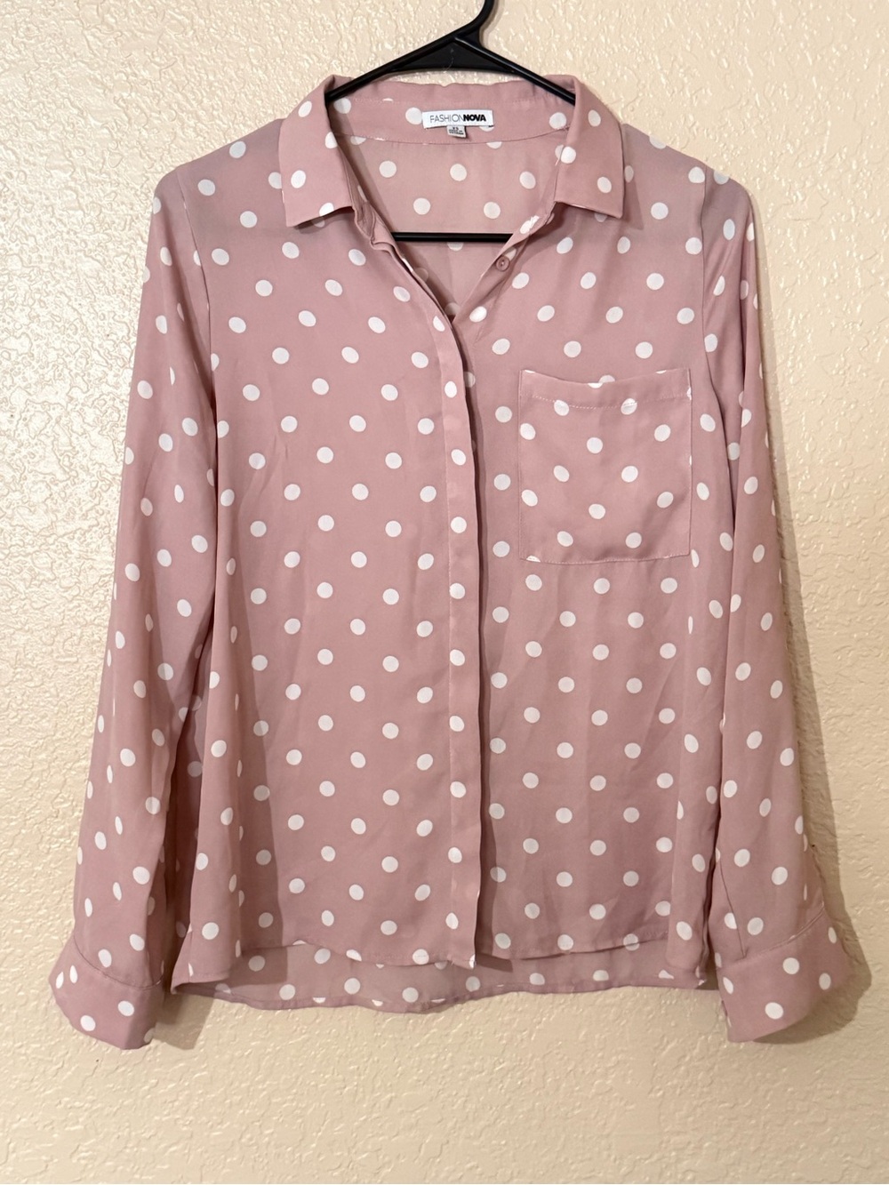 Fashion Nova Pink Polka Dot Button-Up Blouse